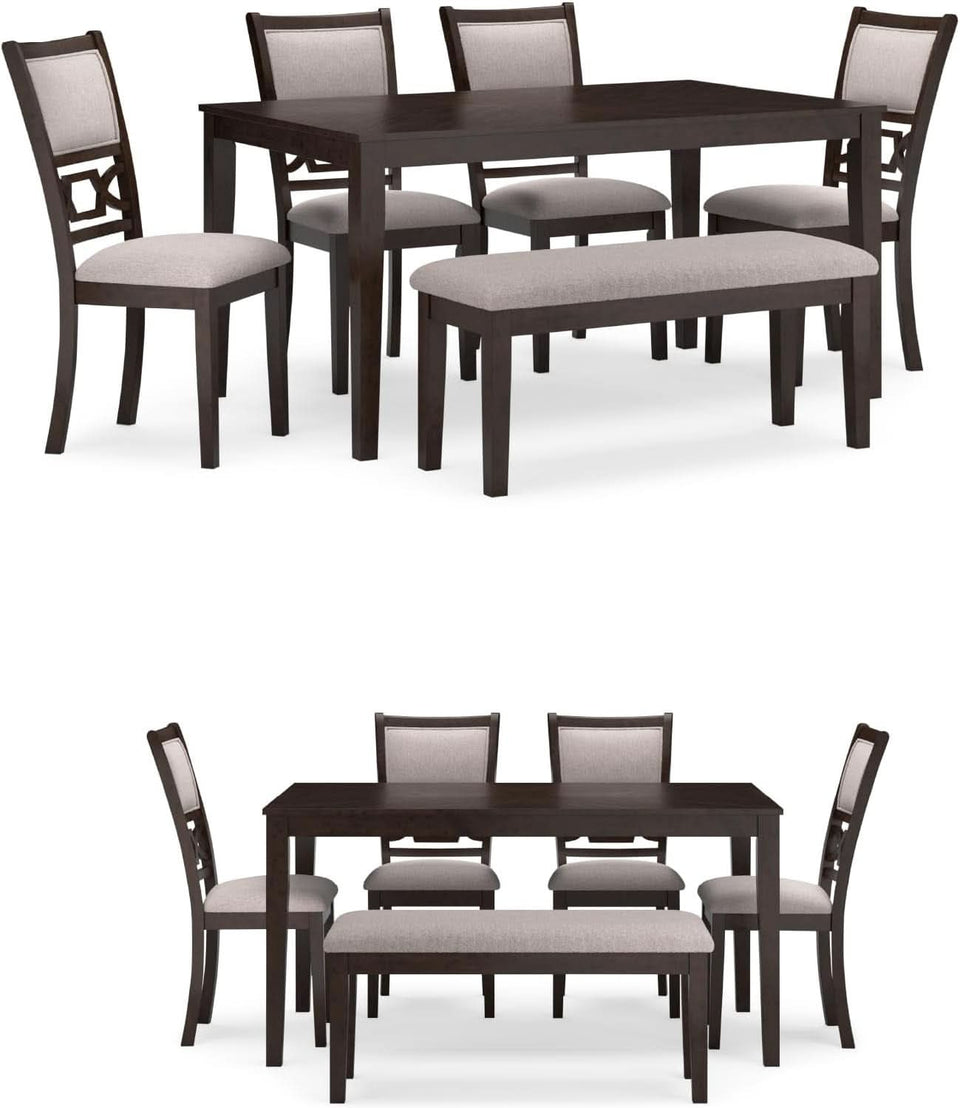 Cherry Brown Transitional Table Set Cushioned Chairs