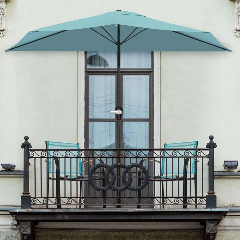 9Ft Half Patio Umbrella With Easy Crank Shade For Decks