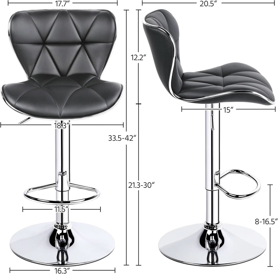 Grey Adjustable PU Leather Swivel Bar Stools Set of 2, Counter Height