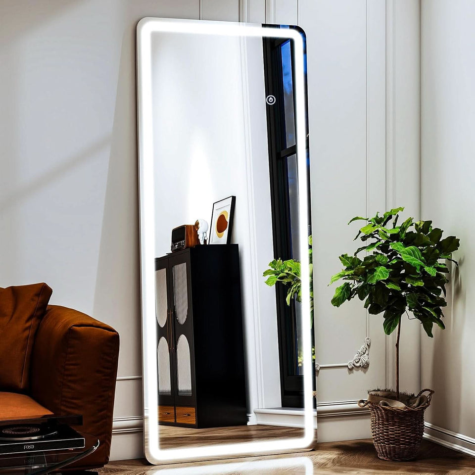 26x68 Inch Full Length Mirror With Lights LED Dimmable 3 Color Floor Standing Or Wall Hanging