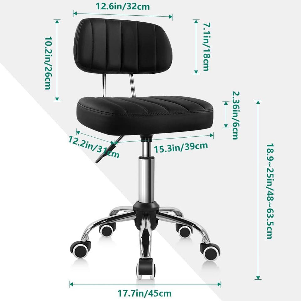 Black Height Adjustable Swivel Stool With Back Support