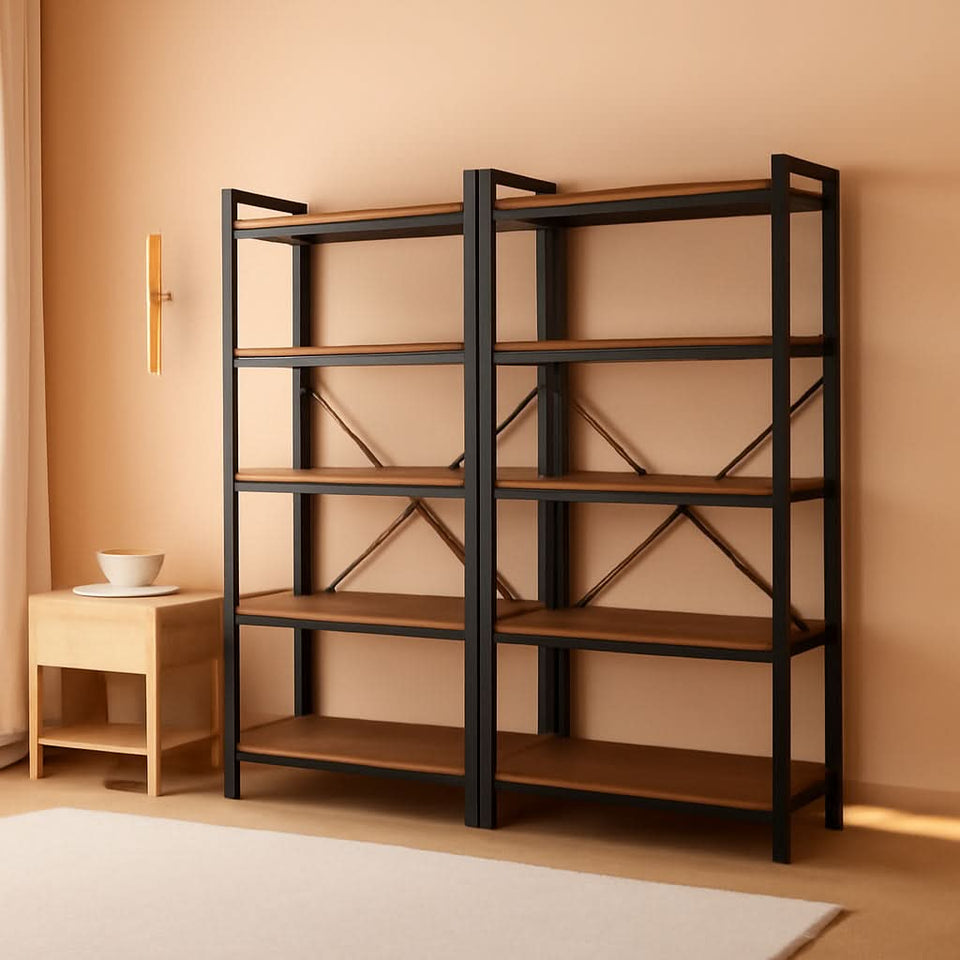 Rustic Brown 5 Tier Bookcase With Raised Edges For Living Room