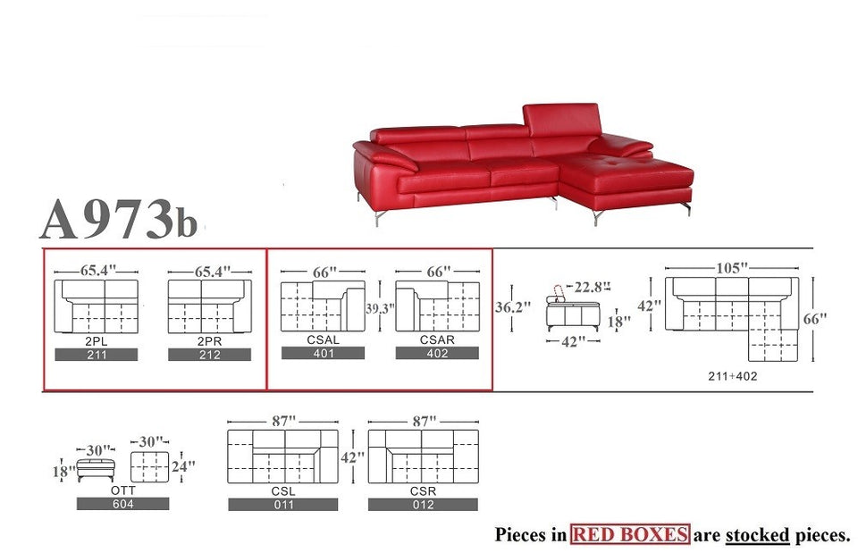 A973b Premium Leather Sectional in Black