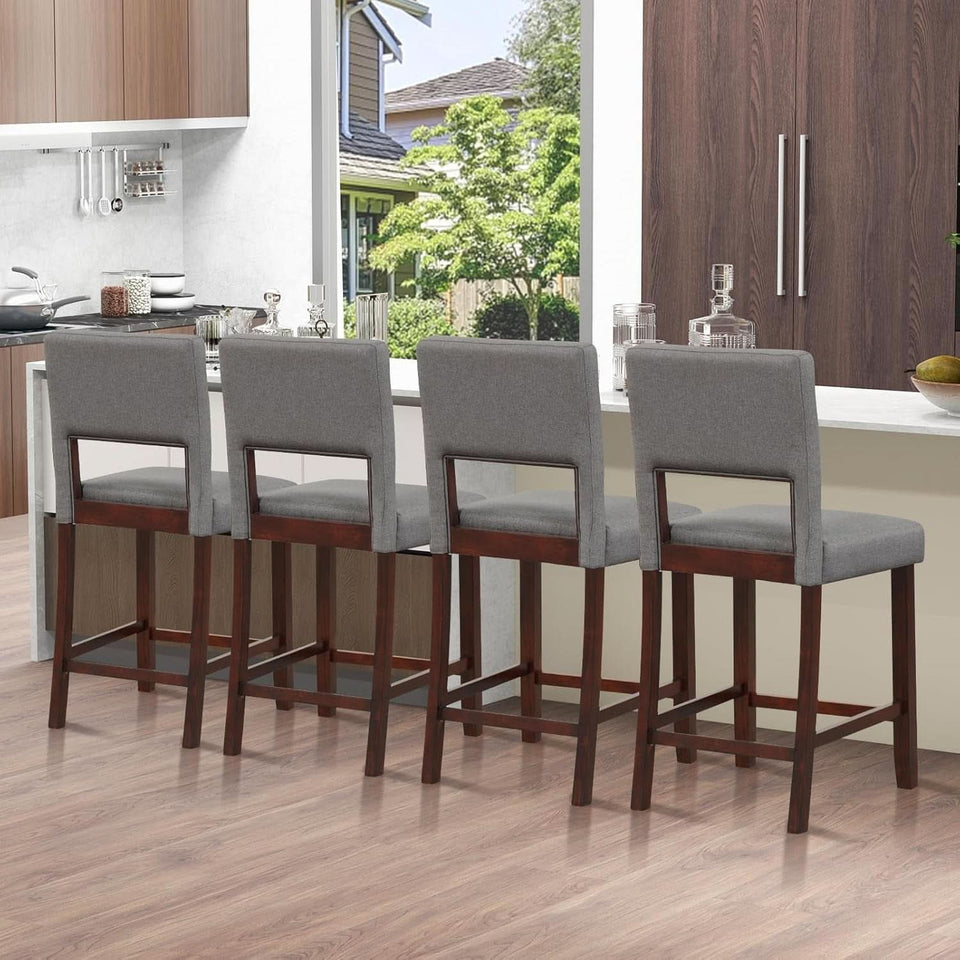 24.5 Inch Counter Height Bar Stools Set Of 2 Grey Upholstered Backrest With Rubber Wood Legs