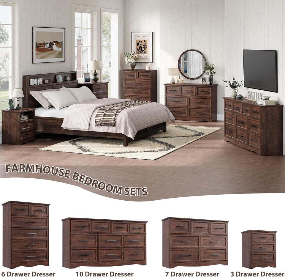 Walnut Farmhouse Dresser 7 Drawers Metallic Handles