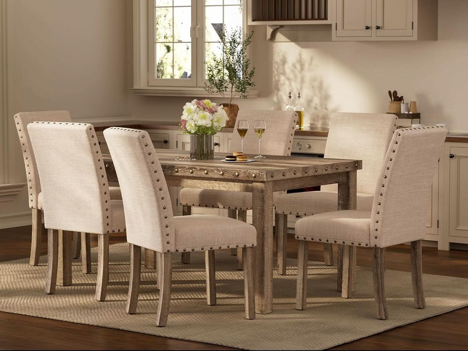 Rustic Dining Table Set Six NailheadAccents Chairs