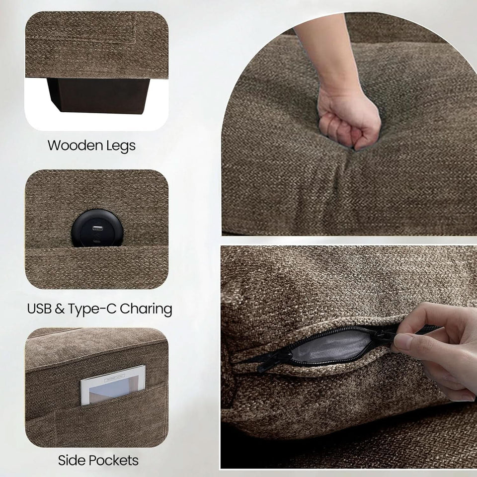 Brown 45 Inch Storage Armchair With Washable Covers