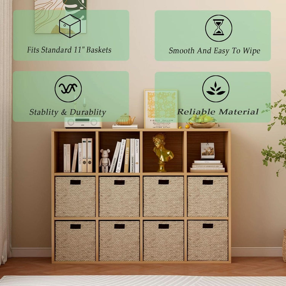 Oak 12-Cube Storage Shelf Bookcase 3-Tier Floor Standing