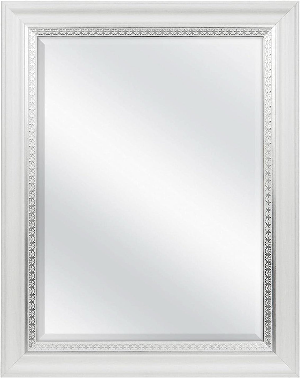 23x29 White Woodgrain Wall Mirror With Beveled Edge