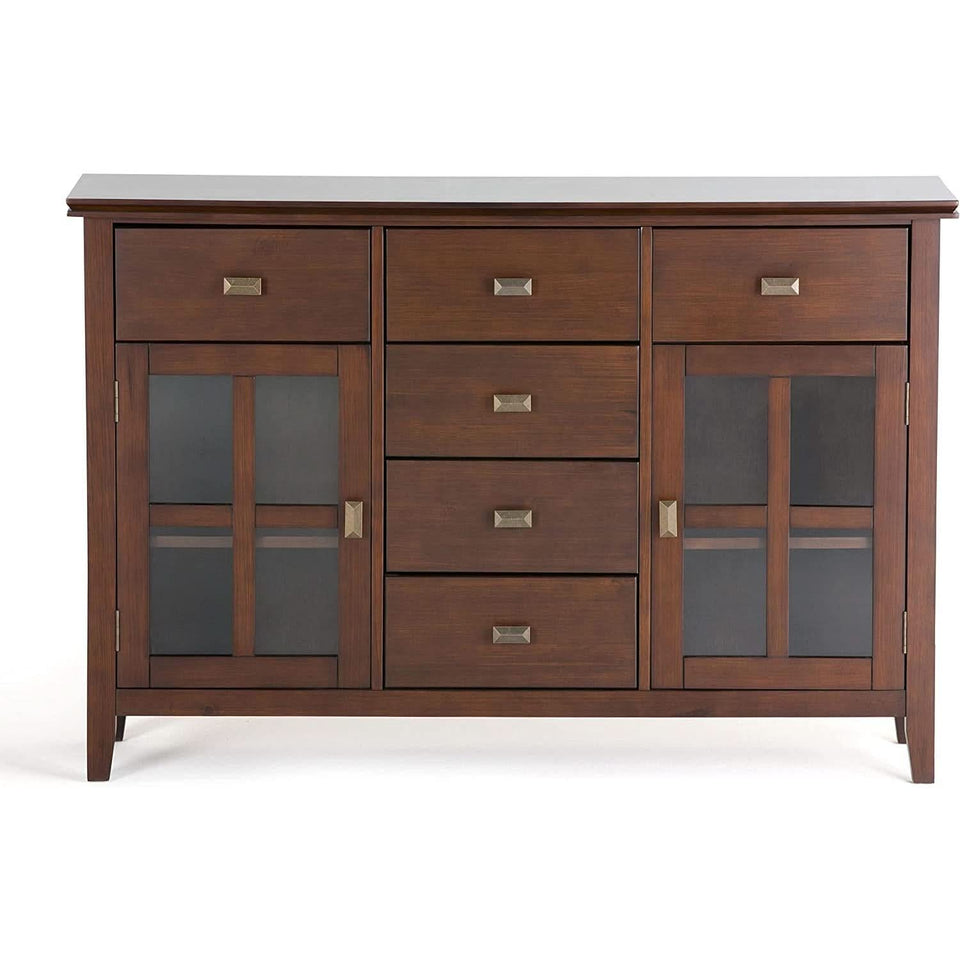 Pine Wood Sideboard Buffet Russet Brown Adjustable Shelves