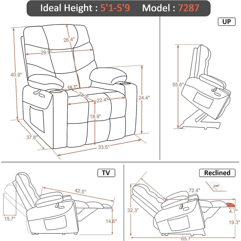 Power Lift Recliner Chair With Extended Footrest For Senior