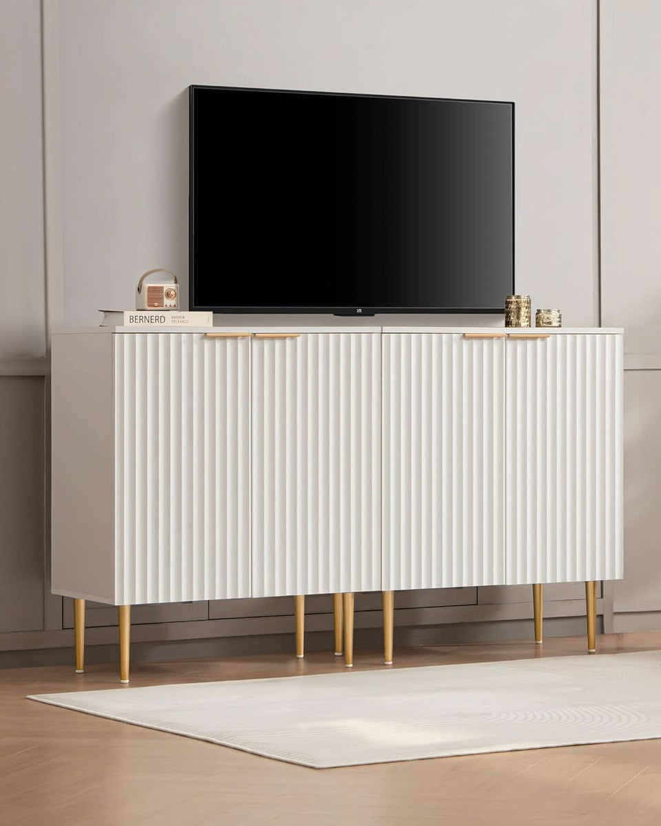 White Fluted Storage Cabinet Set Of 2 Modern Sideboards