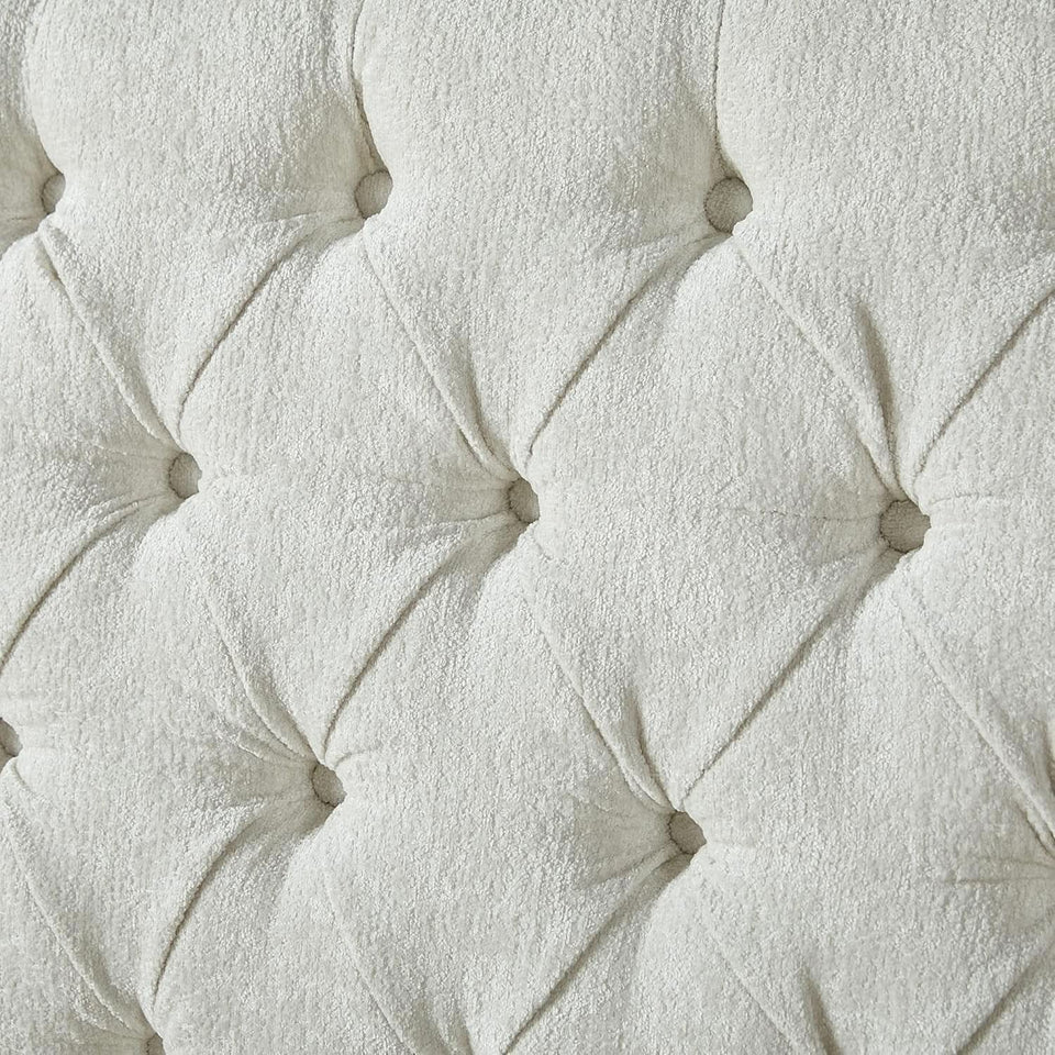 Queen Size Chenille Upholstered Sleigh Platform Bed with Button Tufted Headboard