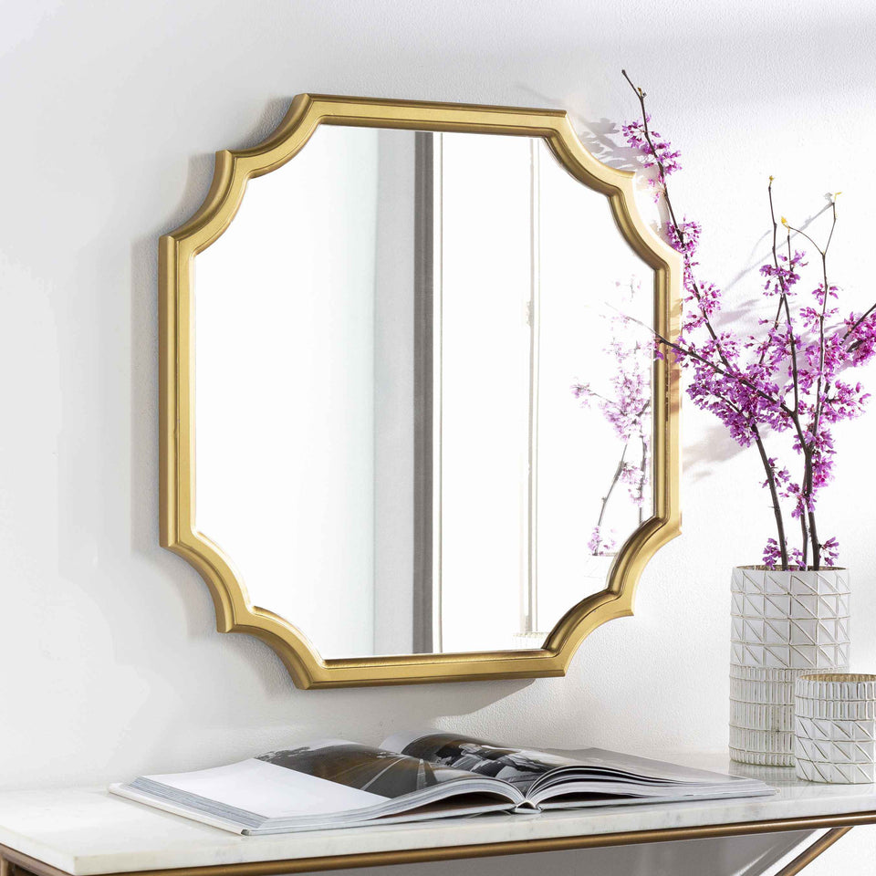 Abangay Gold Contemporary Wood Frame Mirror - Clearance