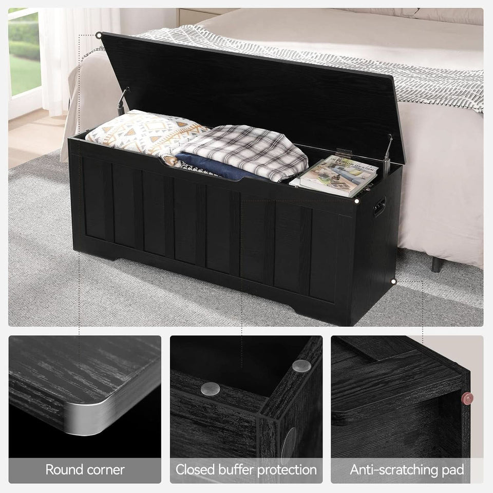 Black 47.2 Inches SolidWood Oversized Storage Bench