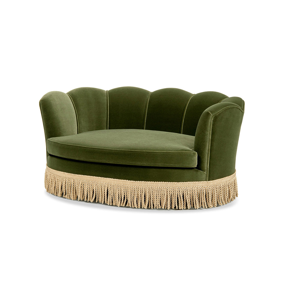 Clara 34.5" Scalloped Pet Sofa Bed with Velvet Upholstery - Olive