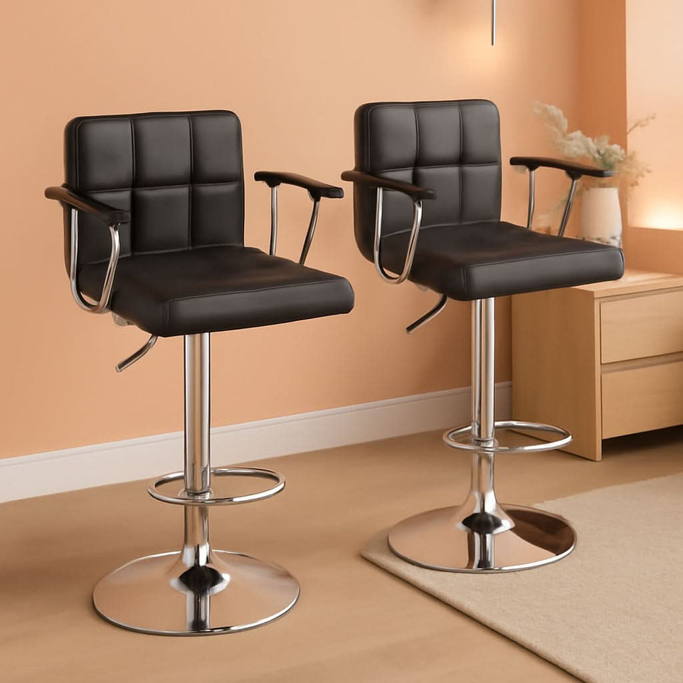 Two Adjustable Swivel Bar Stools With Back Grey PU Leather
