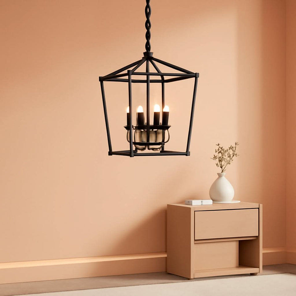 UL Black Industrial Lantern Chandelier 4 Light Pendant