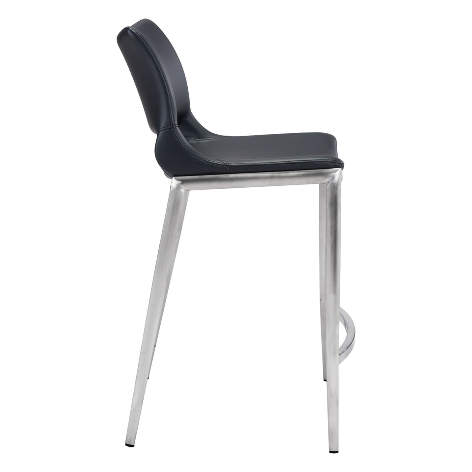 Ace Counter Stool (Set of 2) Black & Silver