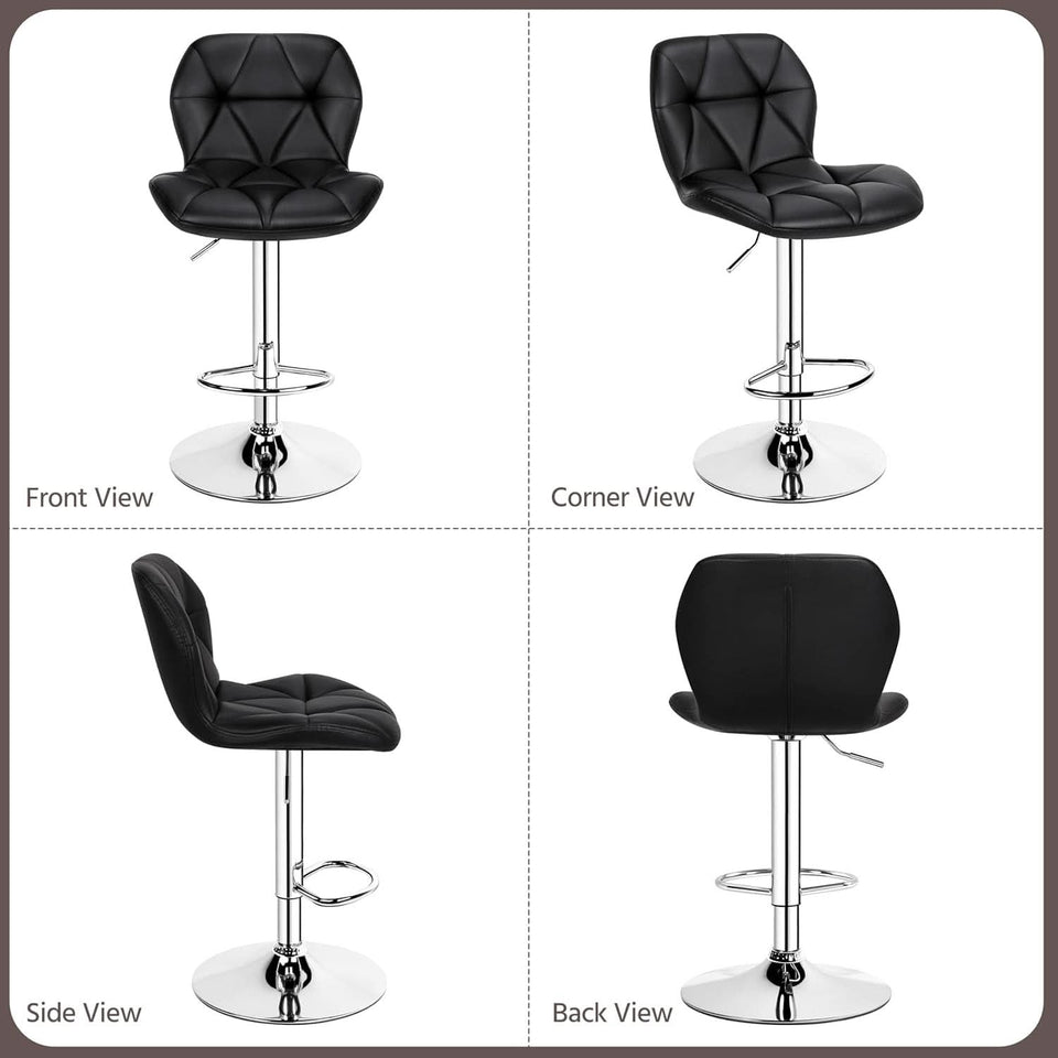 Set Of 2 Modern Adjustable Black PU Leather Bar Stools