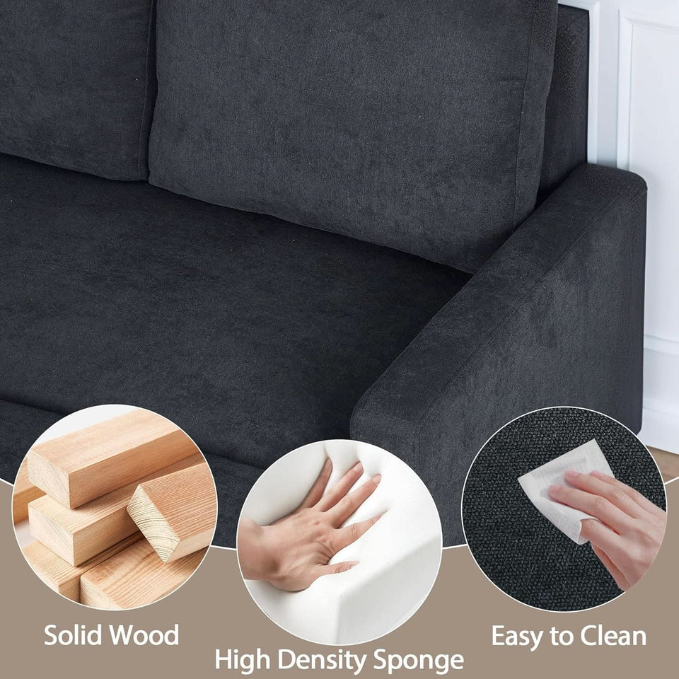 83-Inch Velvet-Black Pull-Out Sleeper Sofa With Storage
