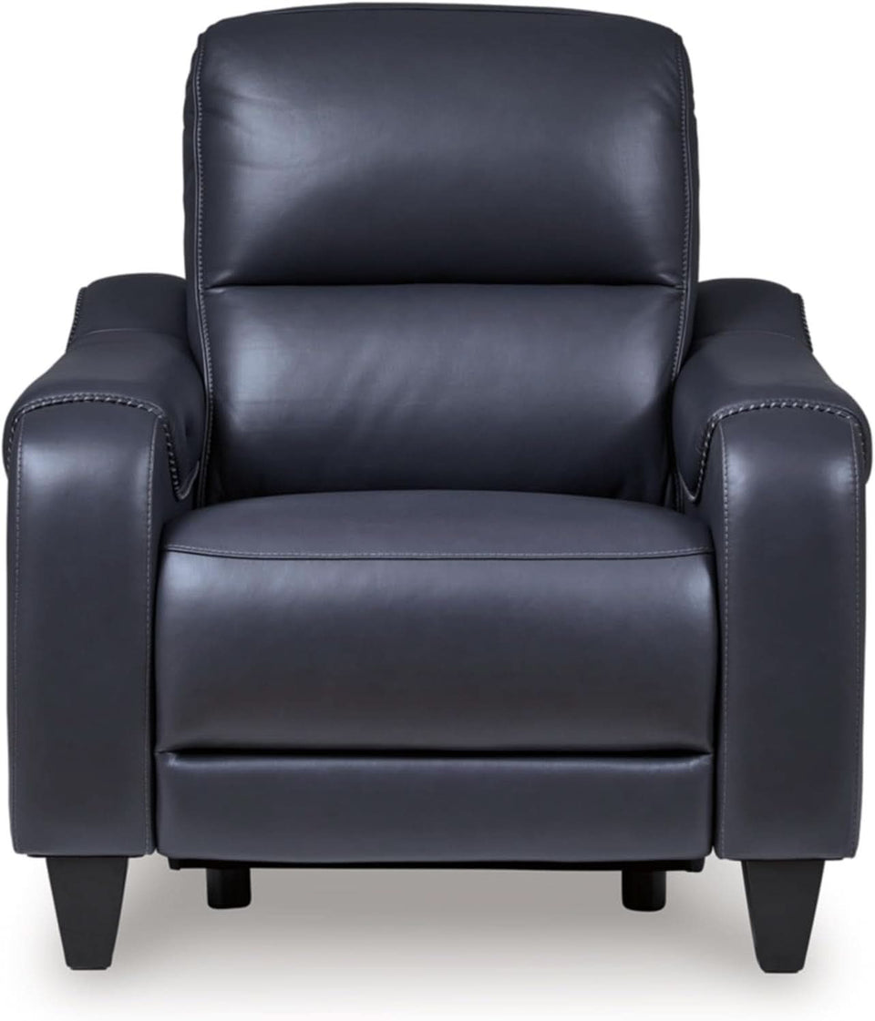 Blue Leather Wall Hugger Power Recliner With Usb Ports