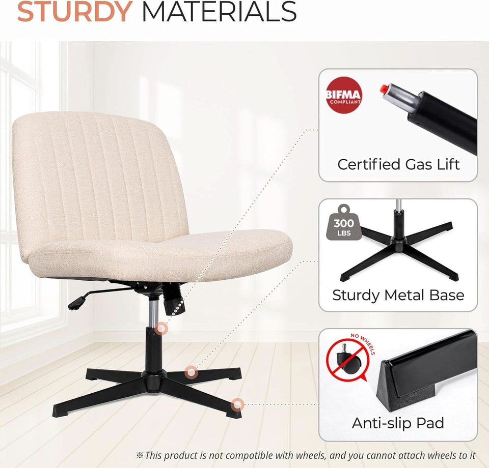 Beige Height Adjustable Swivel Office Desk Chair For Home Office