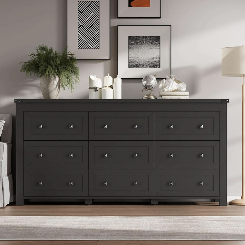 Nine Drawer Dresser Solid Wood FiftyNineInchWide Storage
