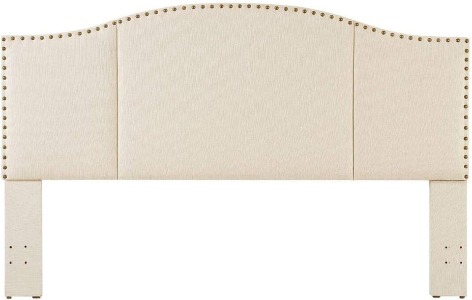 Elegant Upholstered King Size Headboard with Nailhead Trim
