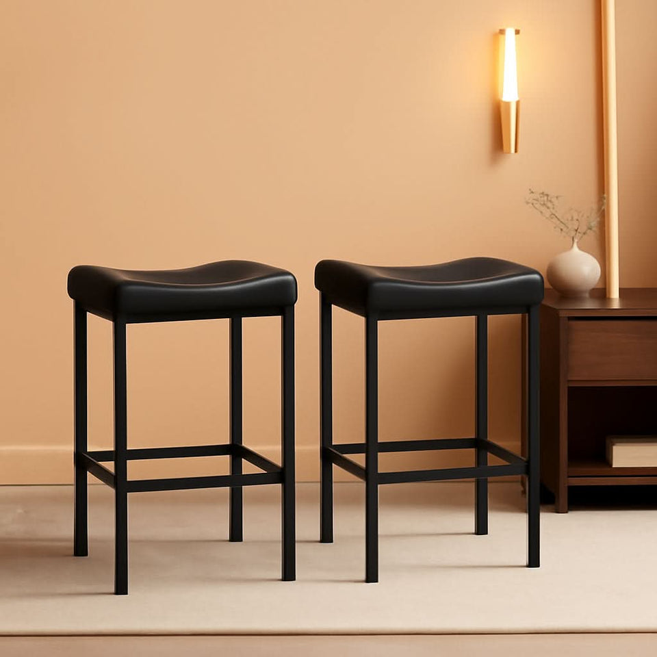 Counter Height Bar Stools Set Of 2 Saddle Seat Black