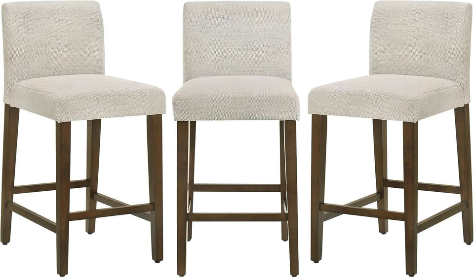Ivory Upholstered Counter Height Bar Stools Set of Three