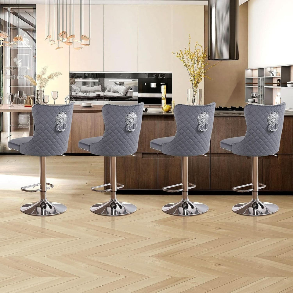 Velvet Adjustable Swivel Bar Stools Dark Grey Set Of 4