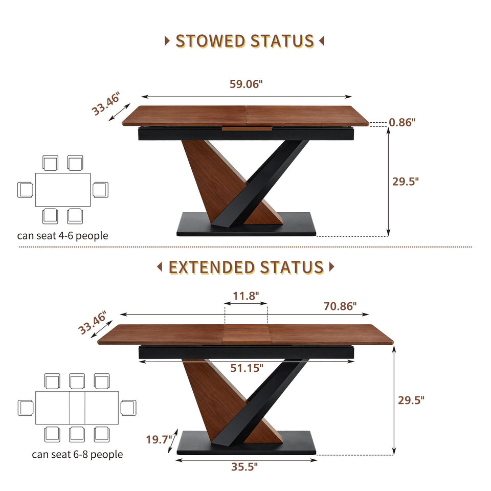 Dining Table, Scratch Resistant, Cross Geometric Legs For Kitchen & Dining Room - Dark Walnut
