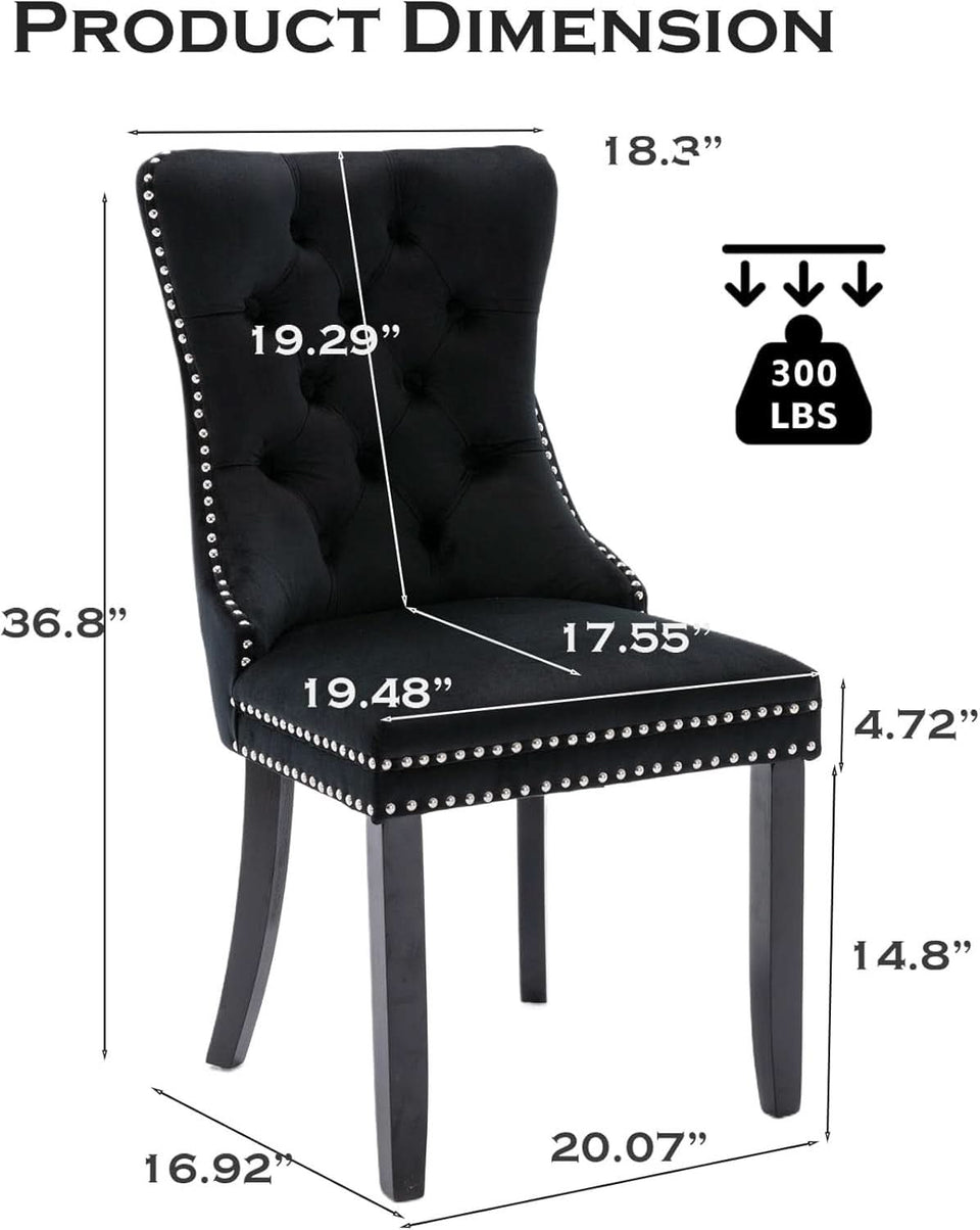 Black Velvet Tufted Dining Chairs With Nailhead Trim Set of 2
