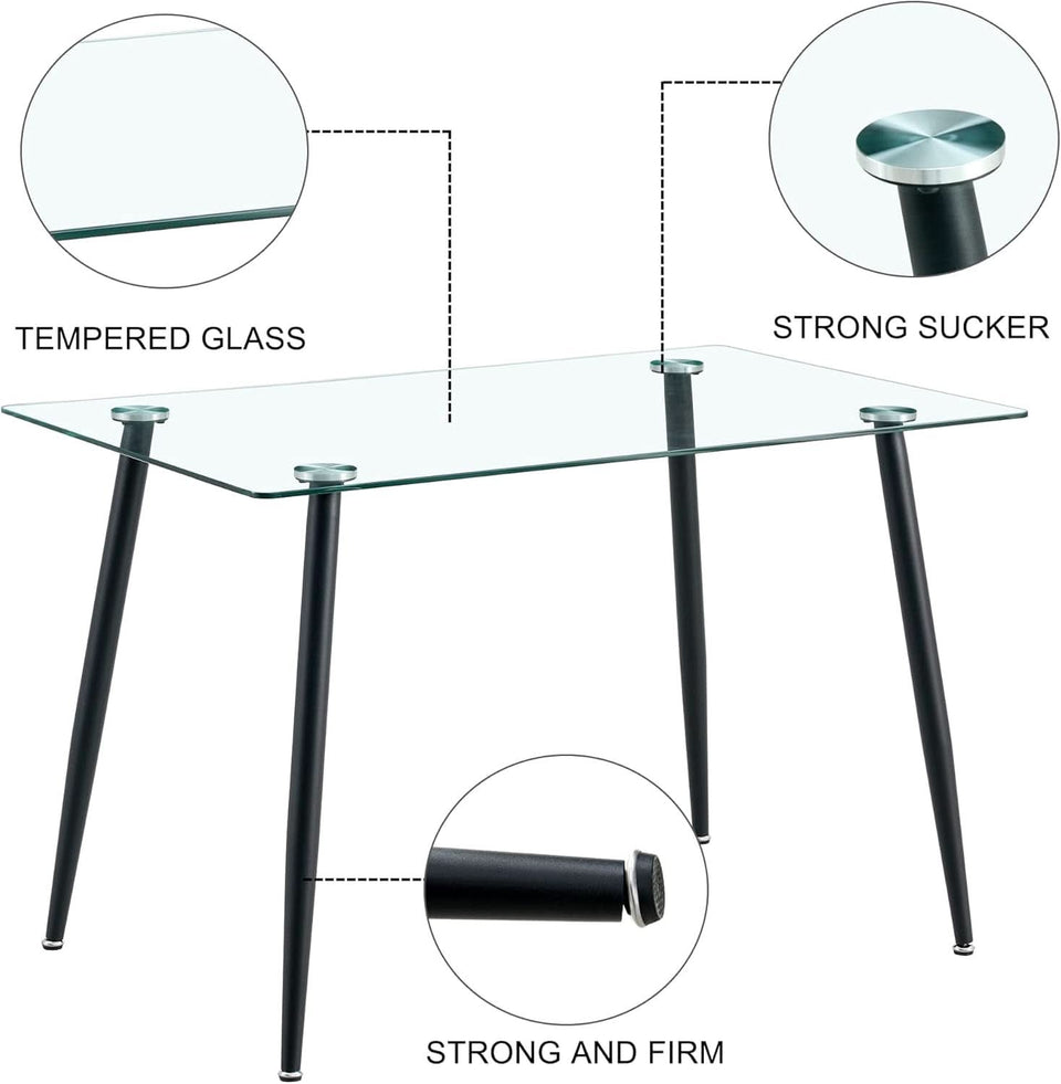 51 Inch Glass Dining Table For 4 With Tempered Glass Top