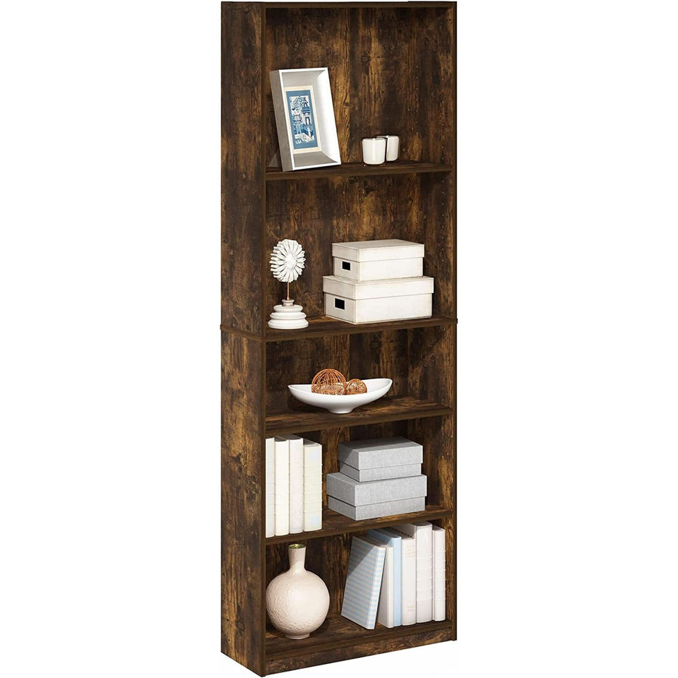Amber Pine Adjustable 5-Tier Bookcase With Durable Shelves