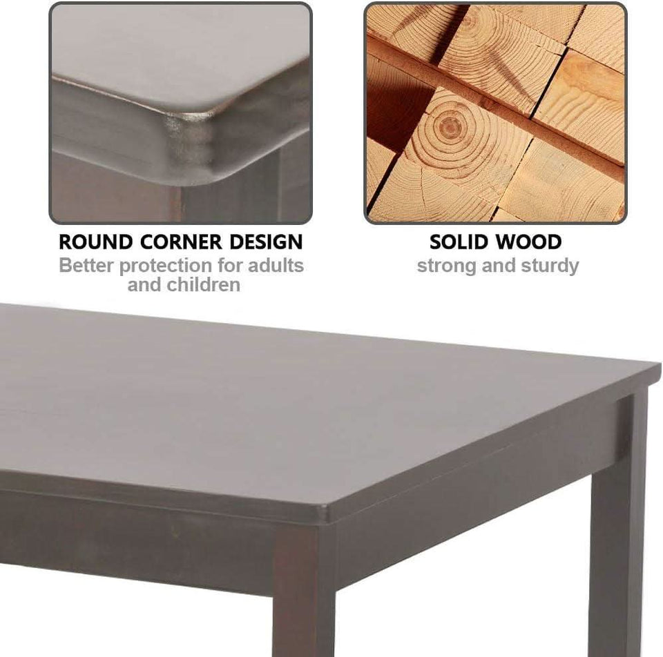 Espresso Finish Rectangular Solid Wood Dining Table Four Seater