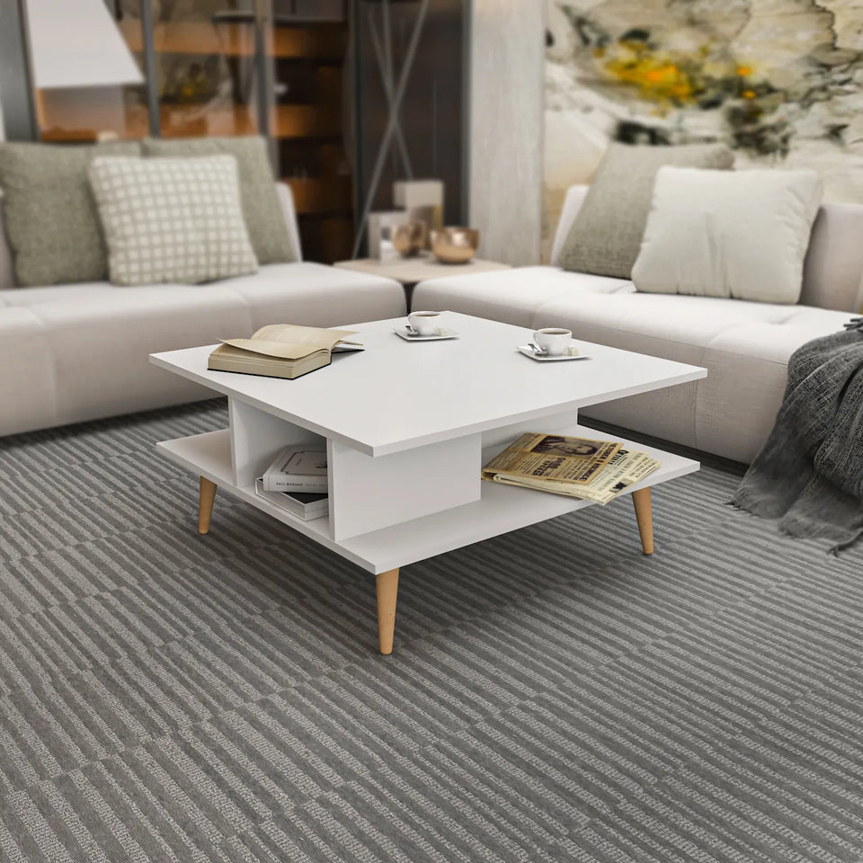 Akya 35 inch Wide Square Coffee Table with Open Shelf Storage
