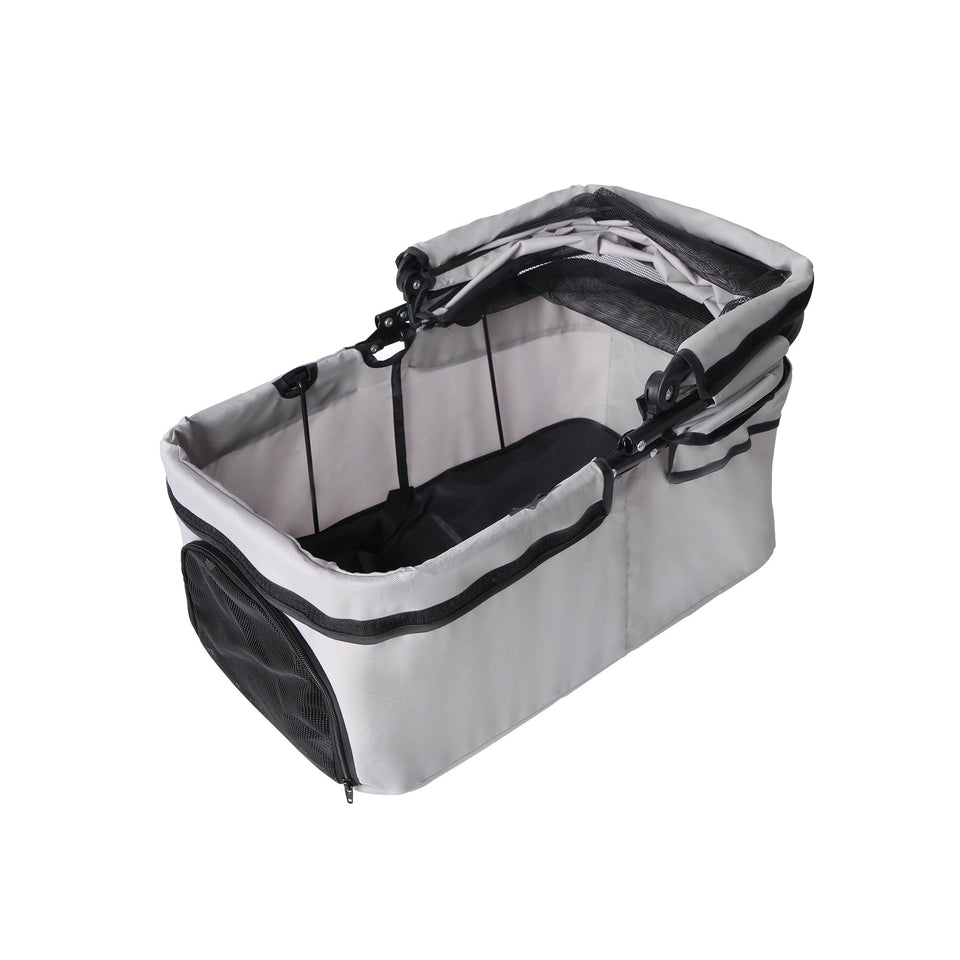 Foldable 4-Wheel Pet Stroller with Adjustable Canopy - Grey