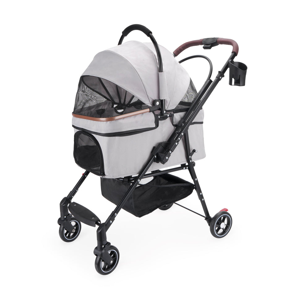 Foldable 4-Wheel Pet Stroller with Adjustable Canopy - Grey
