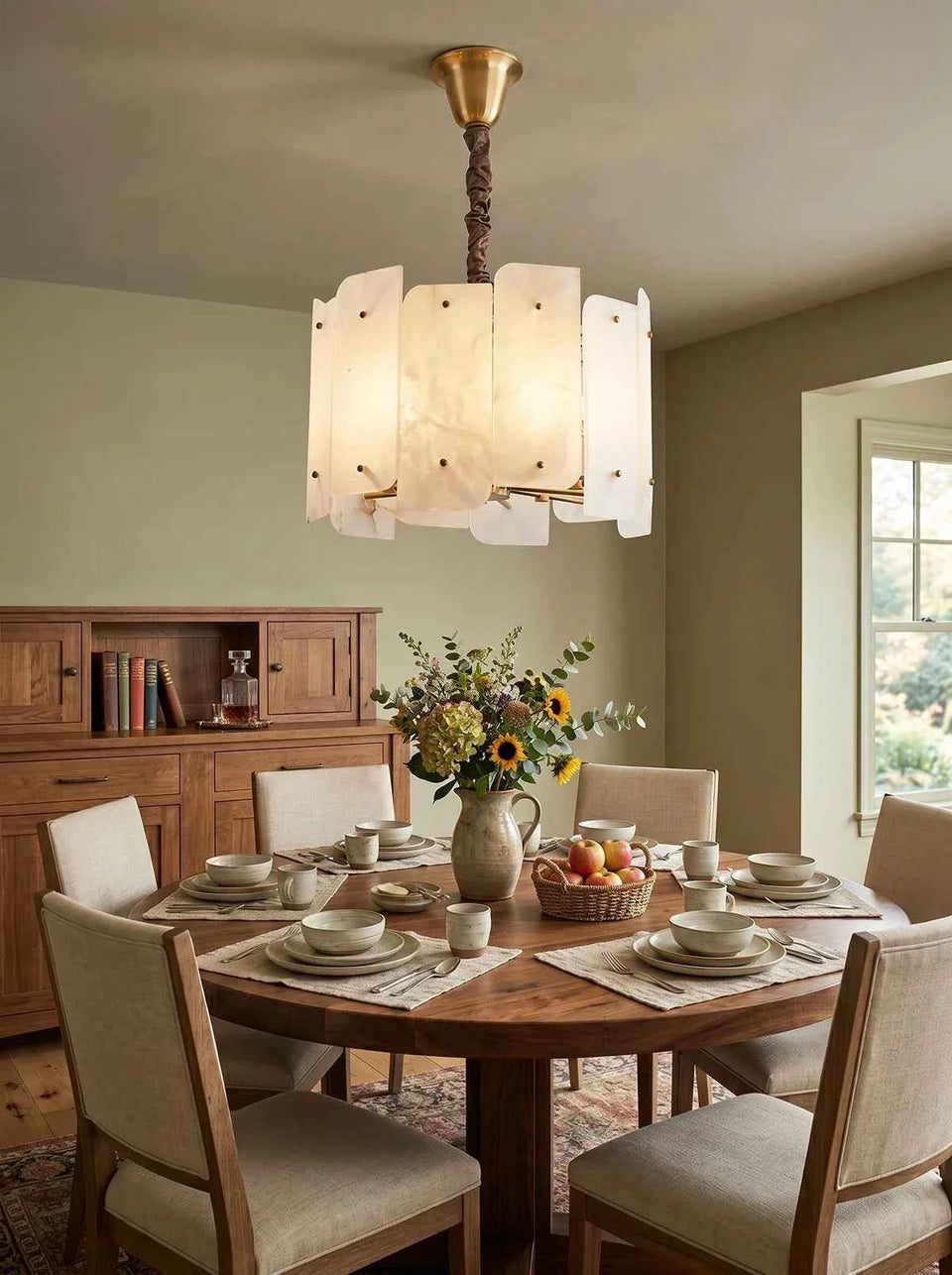 Alabaster Lorry Round Copper Chandelier