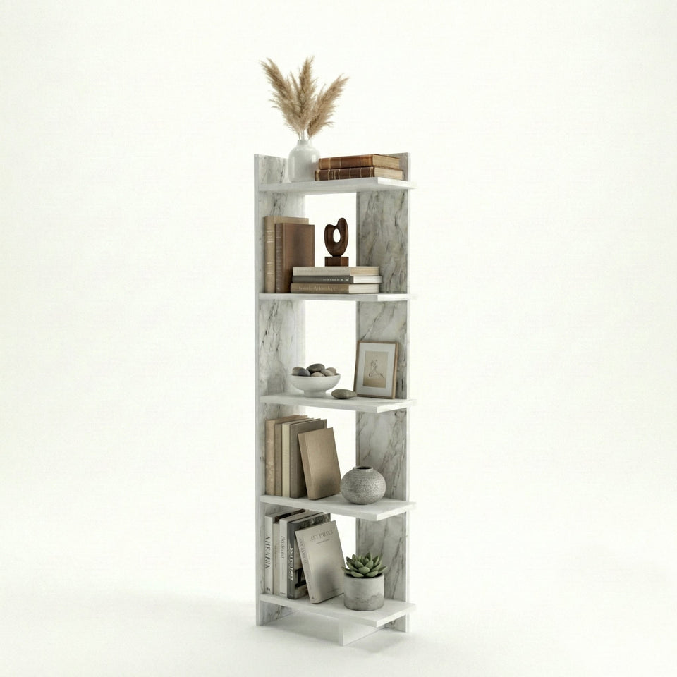 Alice 67” Corner Bookcase – 5-Tier Narrow L-Shaped Wall-Mounted Corner Bookshelf