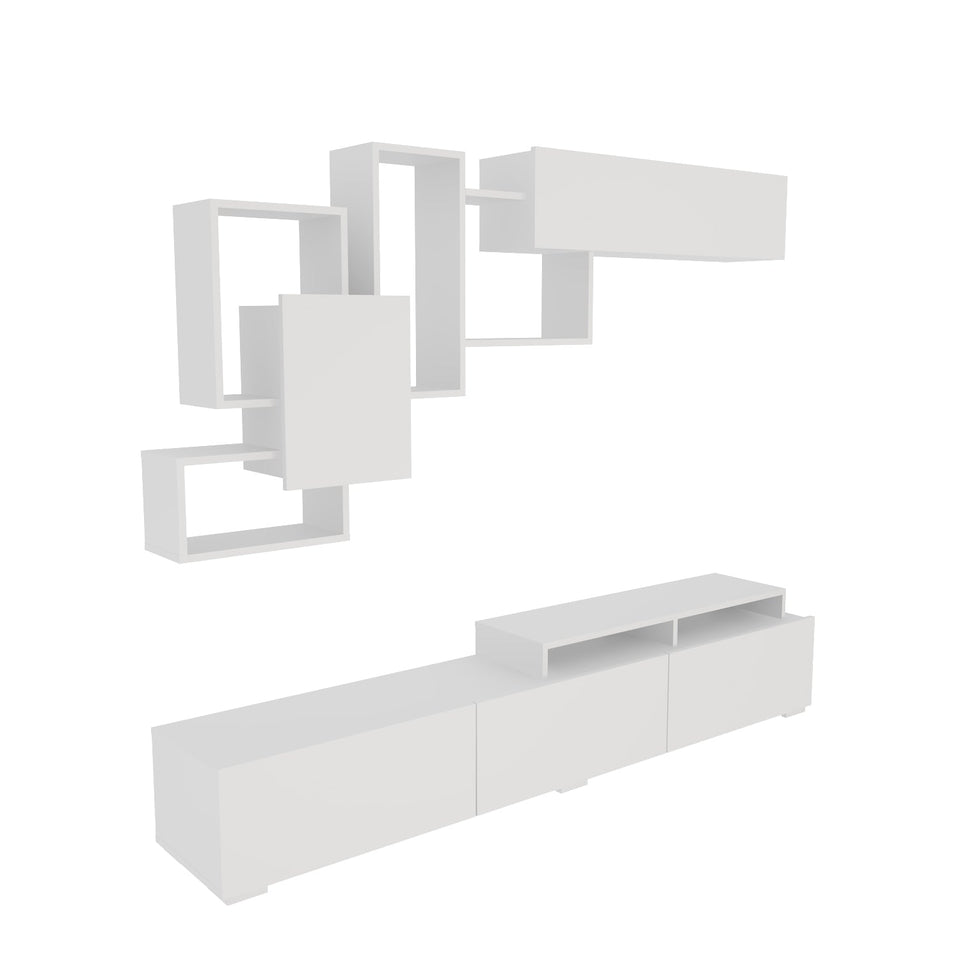 Amor TV Stand Entertainment Center  with Wall Shelf and Cubbies for up to 85'' TVs