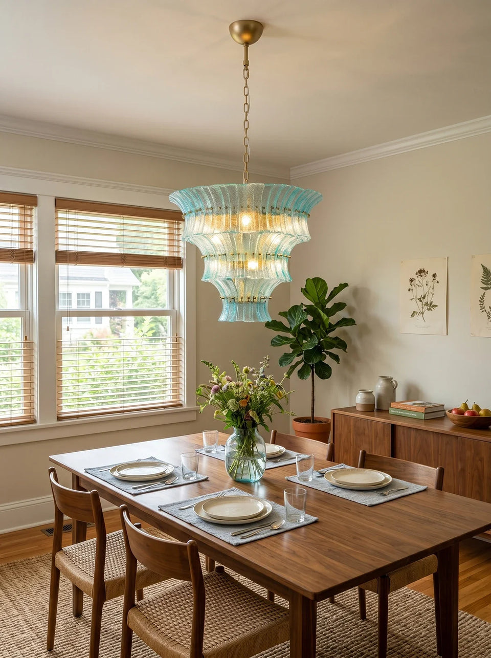 Aquamarine Calyra Tiered Glass Chandelier