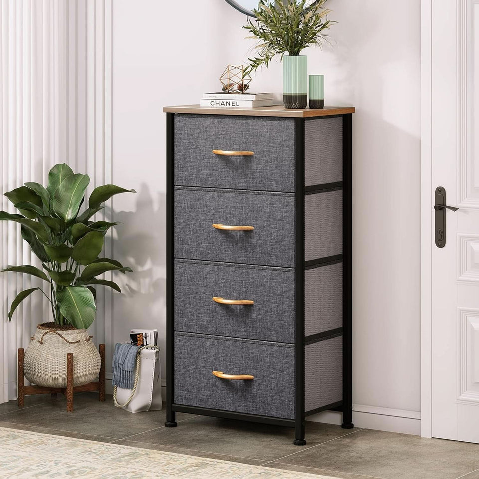 4 Drawer Dresser With Wooden Top And Fabric Storage