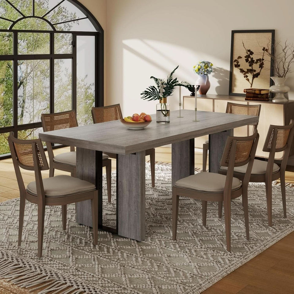 71 Inch Rustic Gray Farmhouse Dining Table For 6 To 8