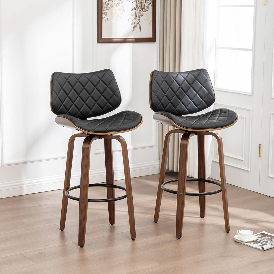26 Inch Black Bar Stools Set Of 2 Mid Century Modern Counter Height For Kitchen Island Dining Room Cafe