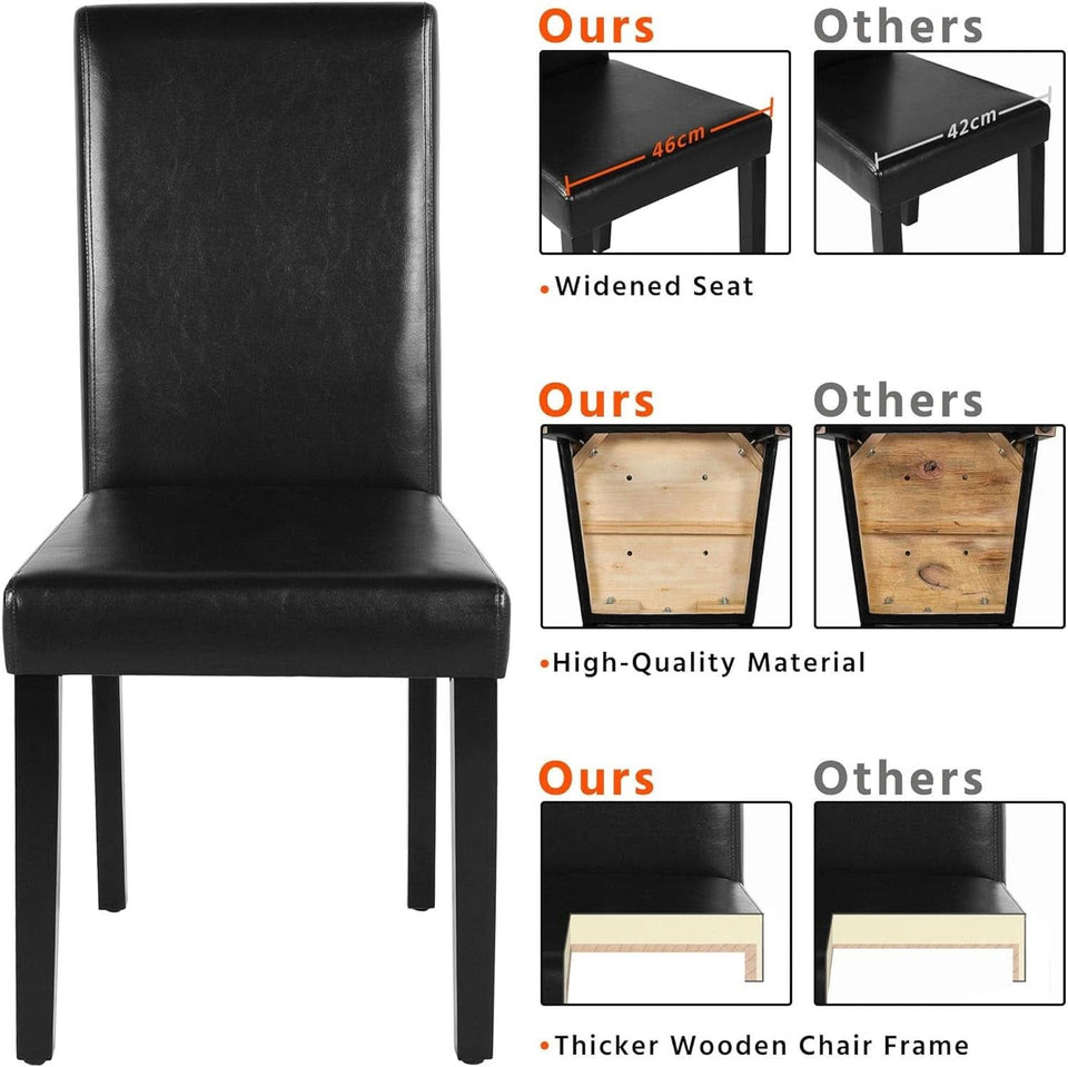 Dining Chair Set Of 4 PU Leather Upholstered Chairs With Solid Wood Legs Black