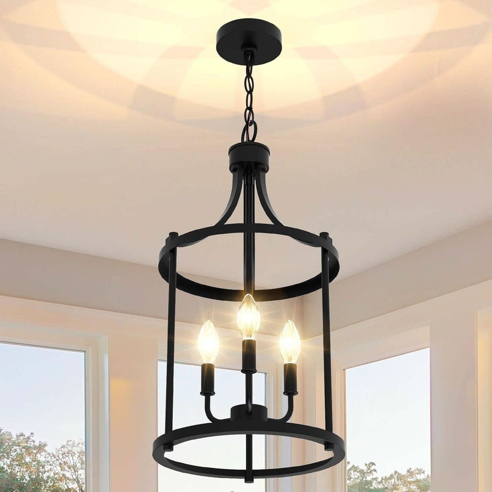 Three Light Matte Black Farmhouse Pendant Chandelier