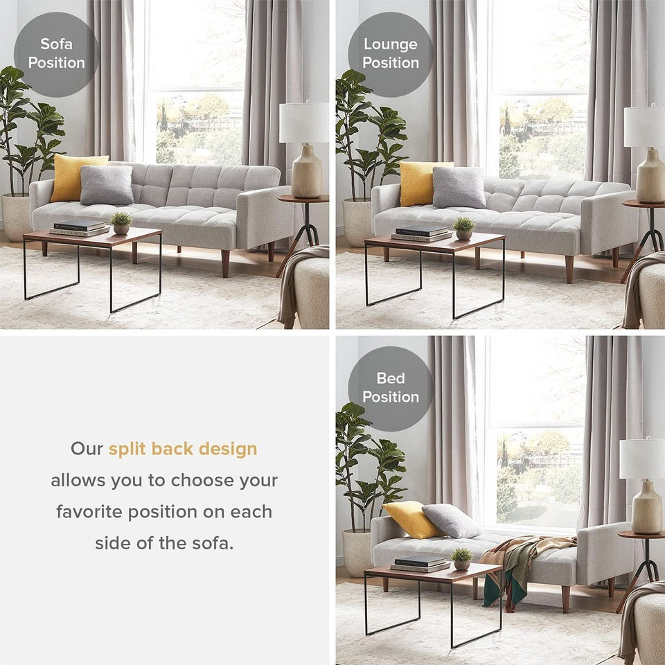 Gray Fabric Twin Futon Sofa Bed With Arms For Small Rooms